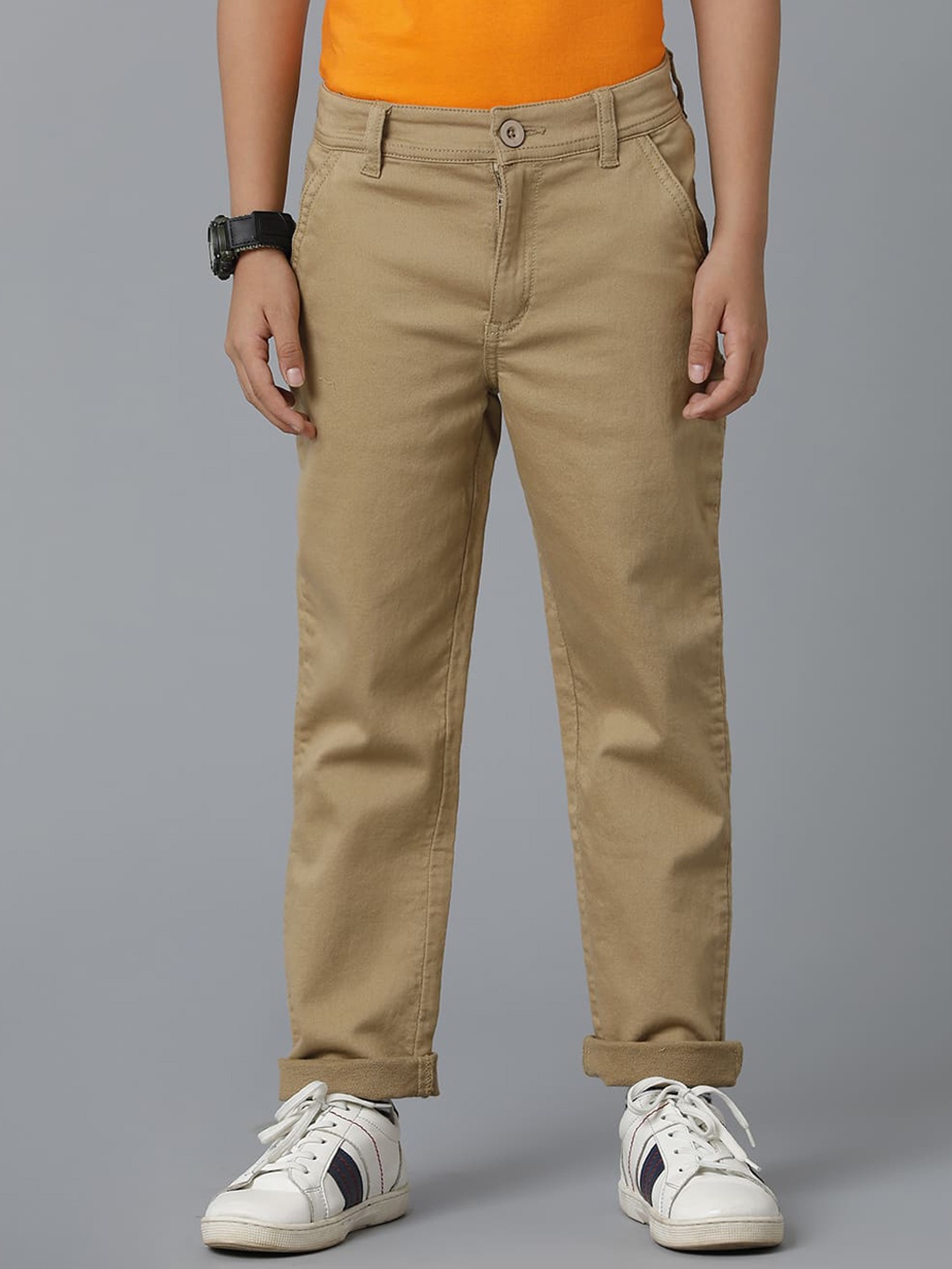 

UNDER FOURTEEN ONLY Boys Mid-Rise Cotton Trousers, Khaki