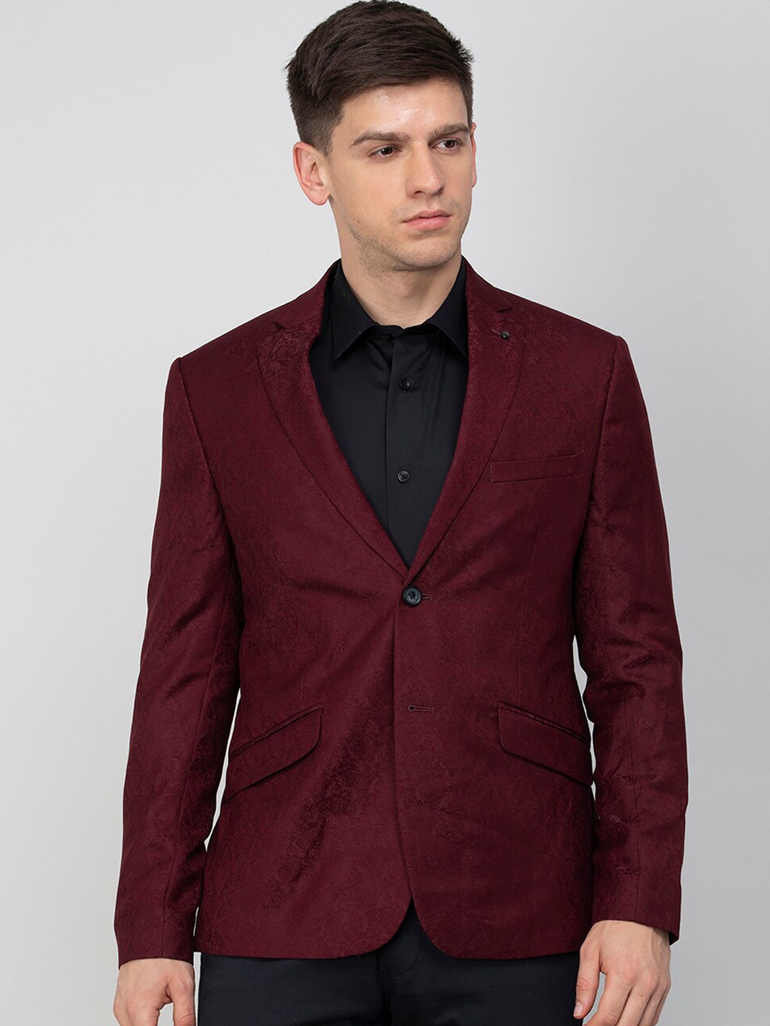 

CODE by Lifestyle Men Self Design Unlined Slim Fit Blazer, Maroon