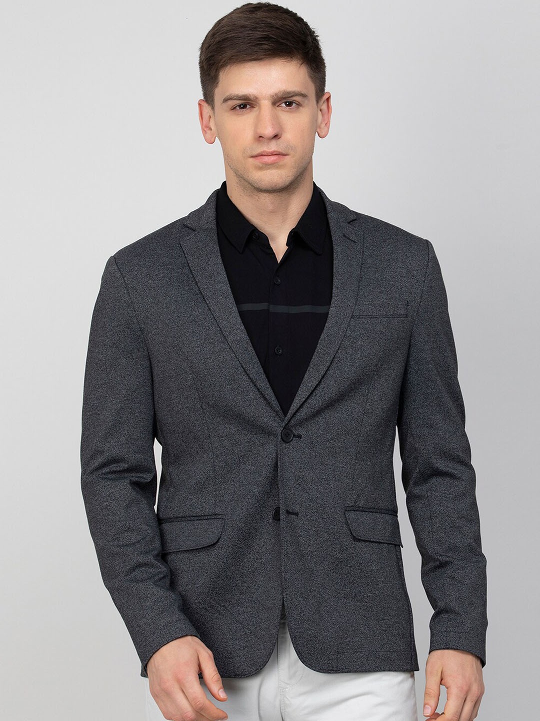 

CODE by Lifestyle Men Single-Breasted Unlined Slim-Fit Cotton Blazer, Black
