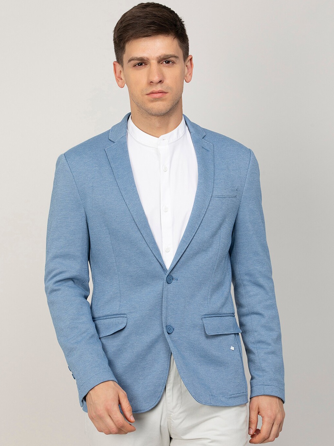 

CODE by Lifestyle Men Single-Breasted Unlined Slim-Fit Cotton Blazer, Blue