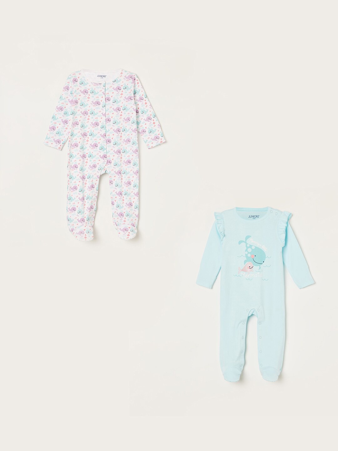 

Juniors by Lifestyle Infant Girls Pack Of 2 Printed Pure Cotton Sleepsuit, White
