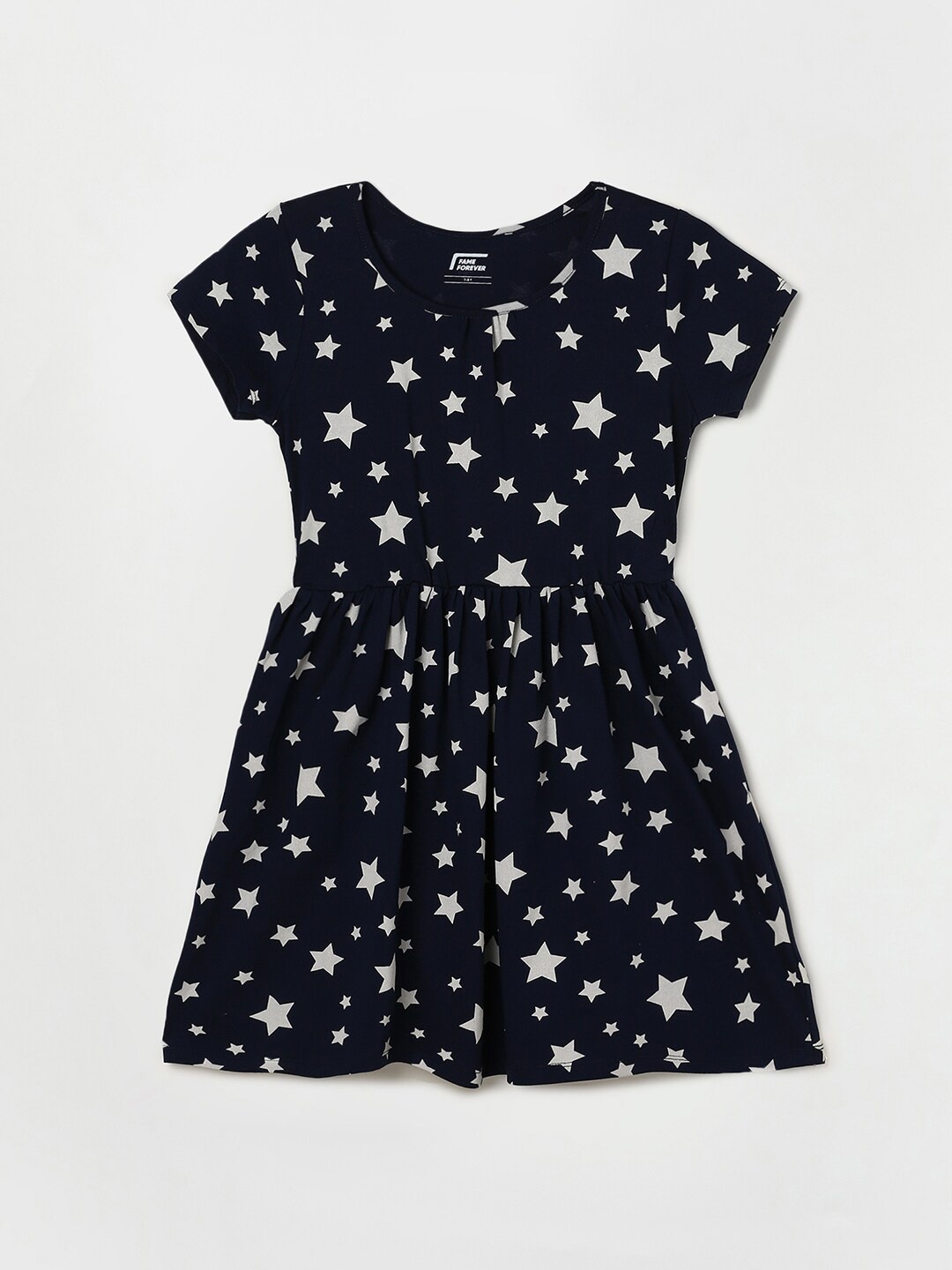 

Fame Forever by Lifestyle Girls Round Neck Conversational Printed Dress, Navy blue