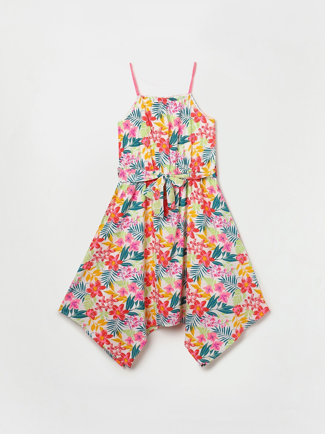 

Fame Forever by Lifestyle Girls Tropical Printed Asymmetric A-Line Dress, Green