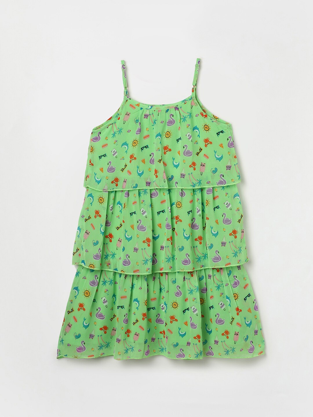 

Fame Forever by Lifestyle Girls Shoulder Straps Floral Printed A-Line Dress, Green