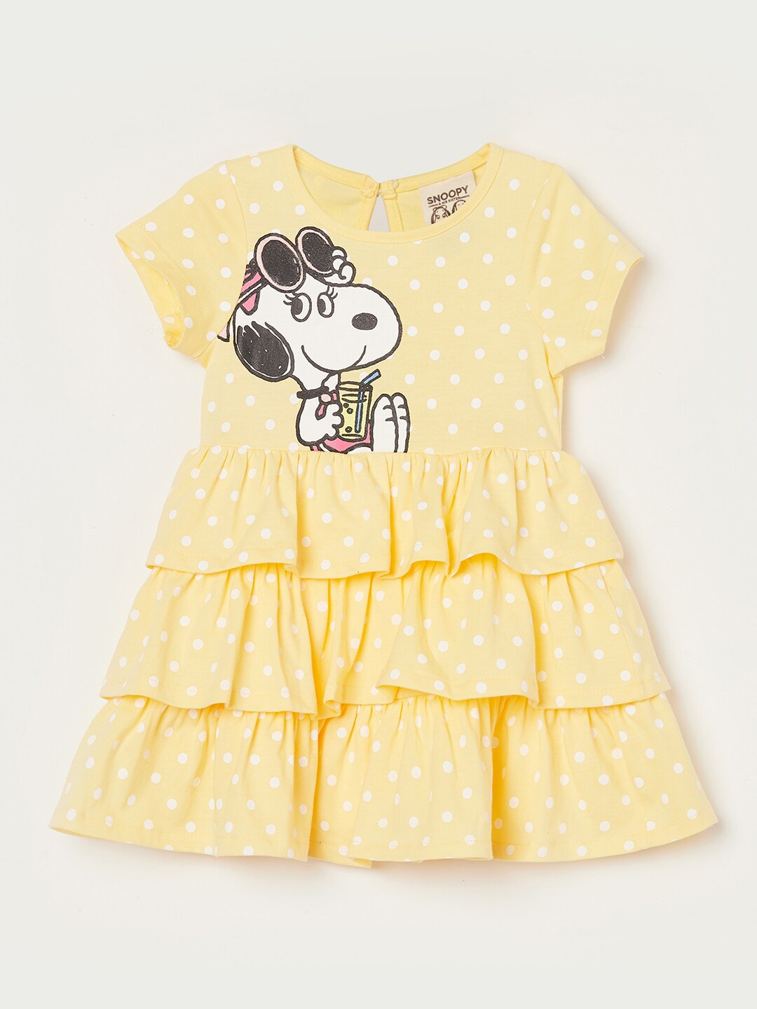 

Juniors by Lifestyle Girls Polka Dots Snoopy Printed Cotton Dress, Yellow