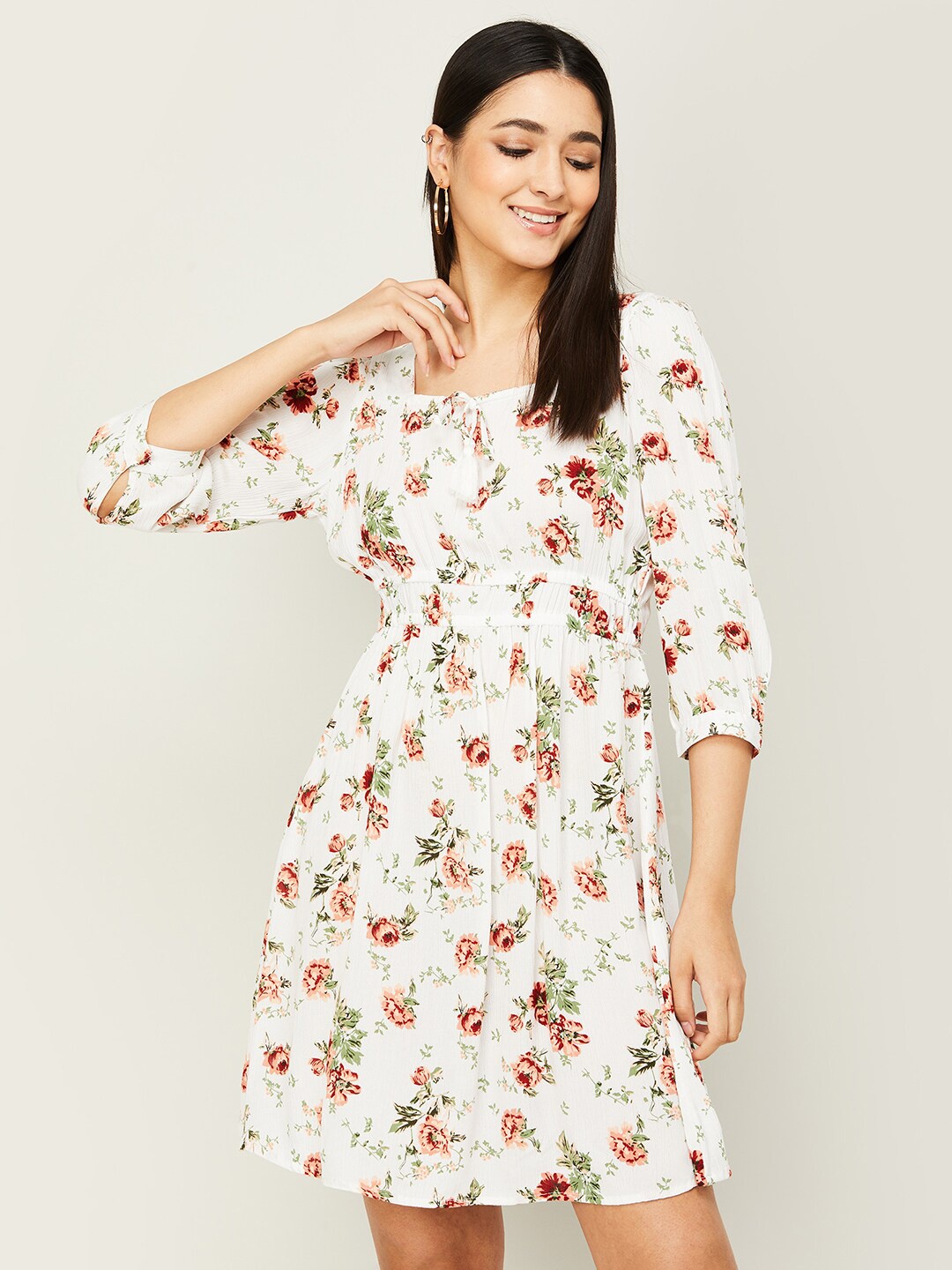 

Fame Forever by Lifestyle Square Neck Floral Printed Dress, White