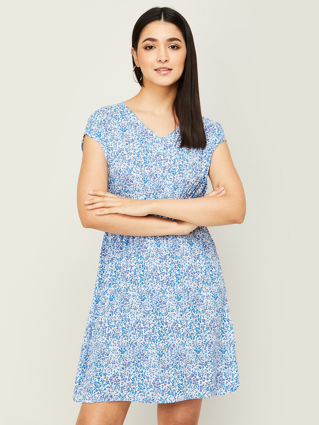 

Fame Forever by Lifestyle Floral Printed A-Line Dress, Blue