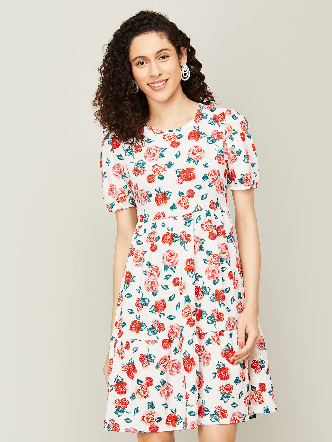 

Fame Forever by Lifestyle Round Neck Floral Dress, White