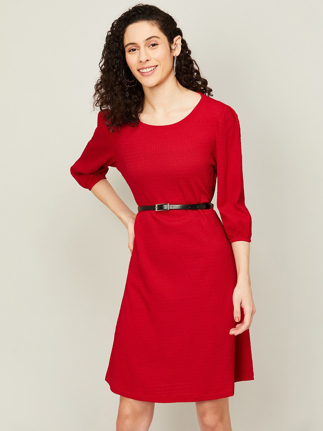 

Fame Forever by Lifestyle Round Neck A-Line Dress, Red