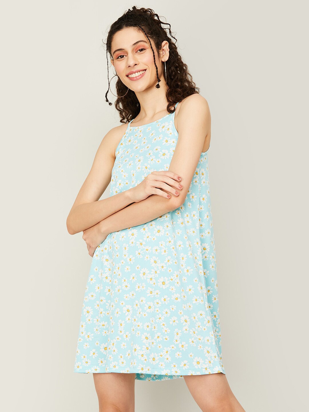 

Ginger by Lifestyle Floral Printed Shoulder Straps A-Line Dress, Blue