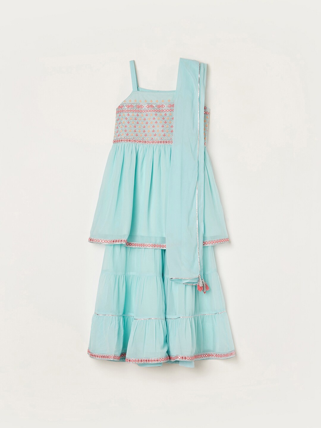 

Melange by Lifestyle Girls Ethnic Motifs Embroidered Empire Kurta with Sharara & Dupatta, Blue