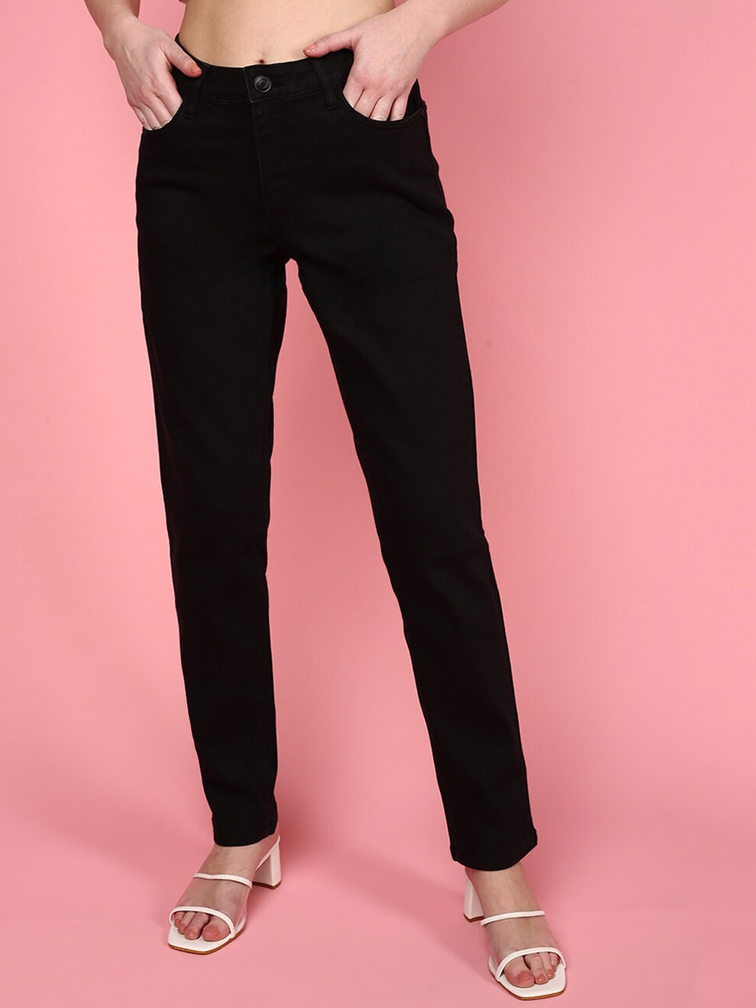 

JUNEBERRY Women Low-Rise Cropped Cotton Slim Fit Stretchable Jeans, Black