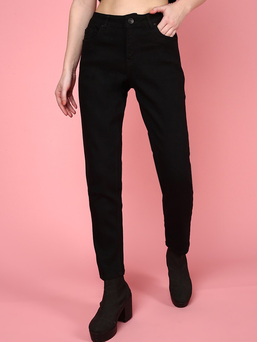 

JUNEBERRY Women High-Rise Cotton Slim Fit Stretchable Jeans, Black