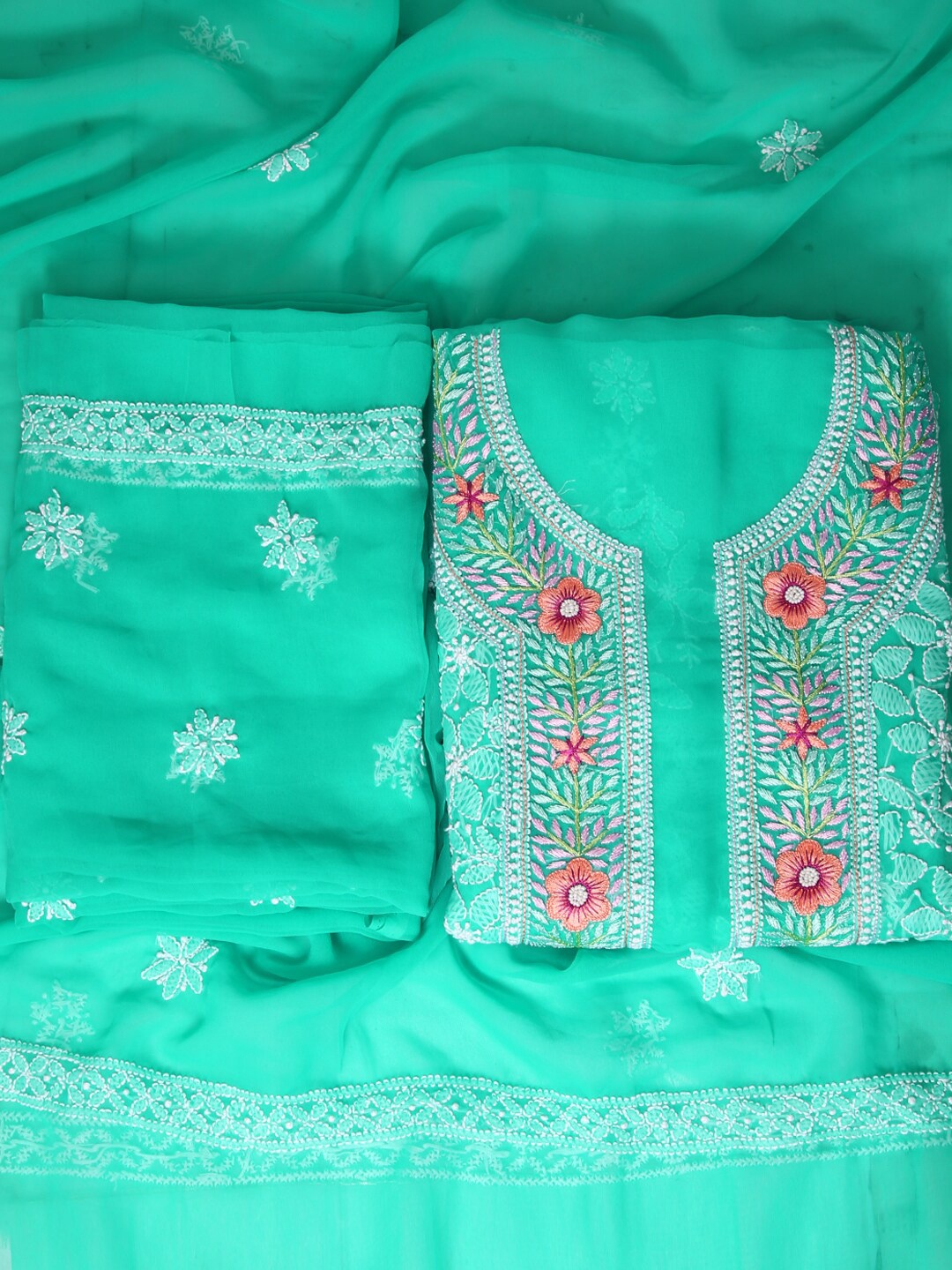 

ADA Embroidered Unstitched Dress Material, Sea green