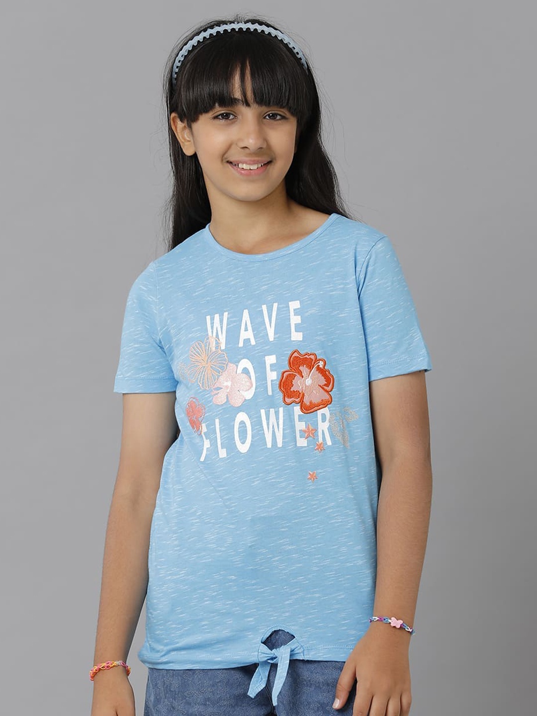 

UNDER FOURTEEN ONLY Girls Typography Printed Cotton T-shirt, Blue