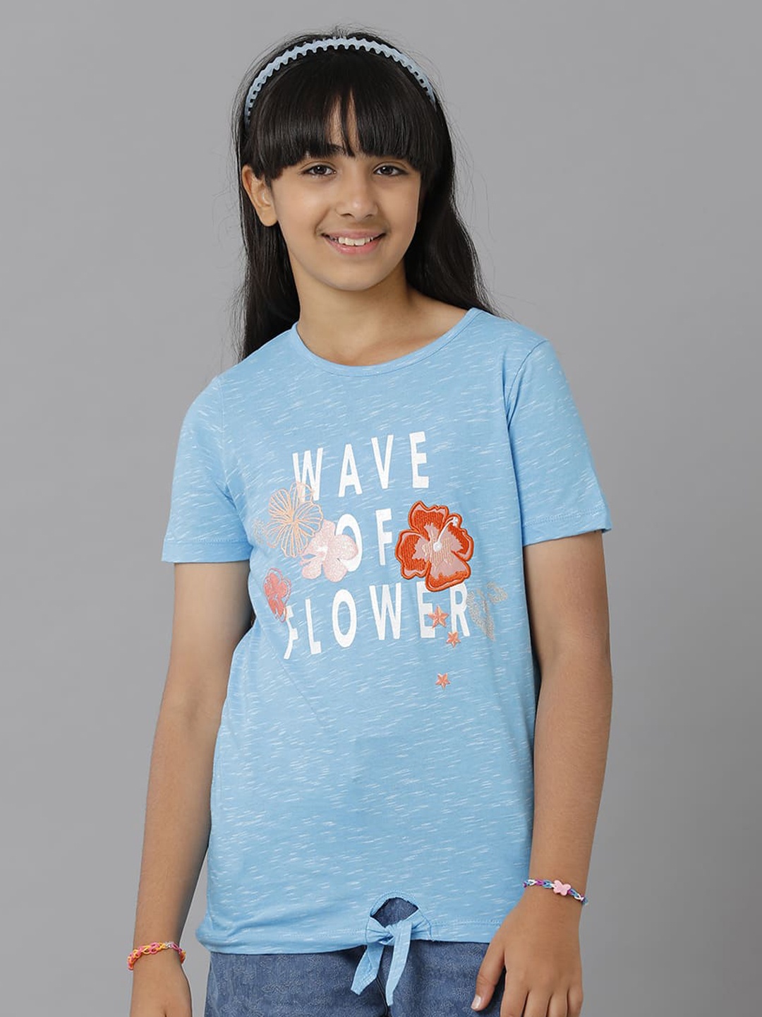 

UNDER FOURTEEN ONLY Girls Typography Printed Cotton T-shirt, Blue