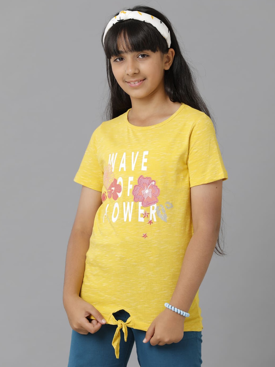 

UNDER FOURTEEN ONLY Girls Typography Printed Cotton T-shirt, Yellow