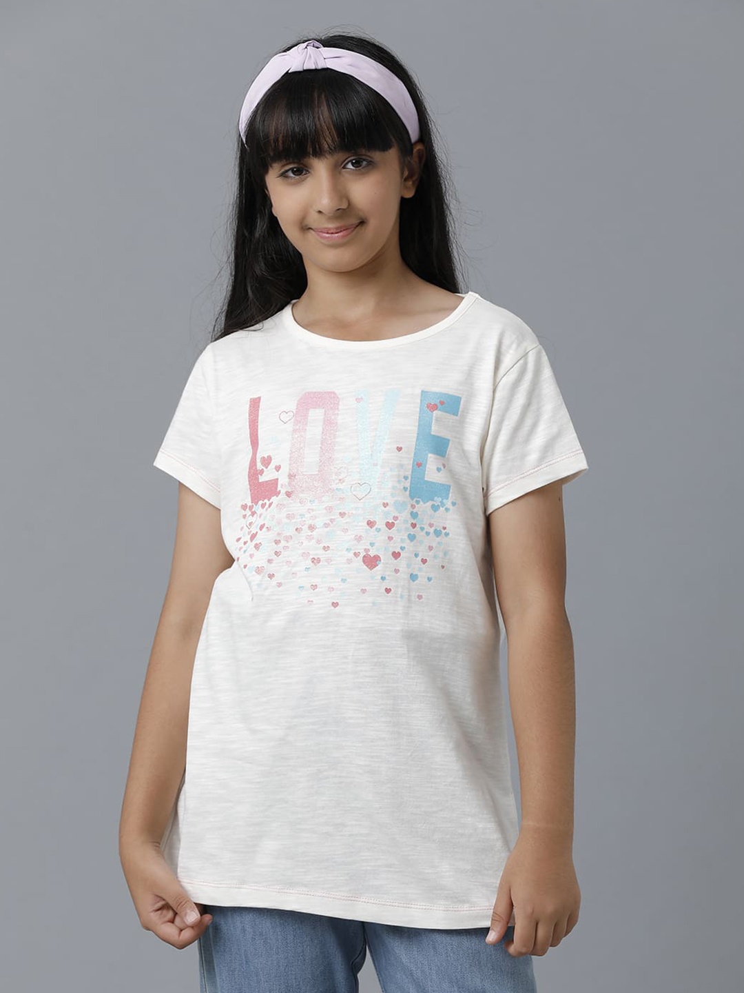 

UNDER FOURTEEN ONLY Girls Typography Printed Cotton T-shirt, Off white