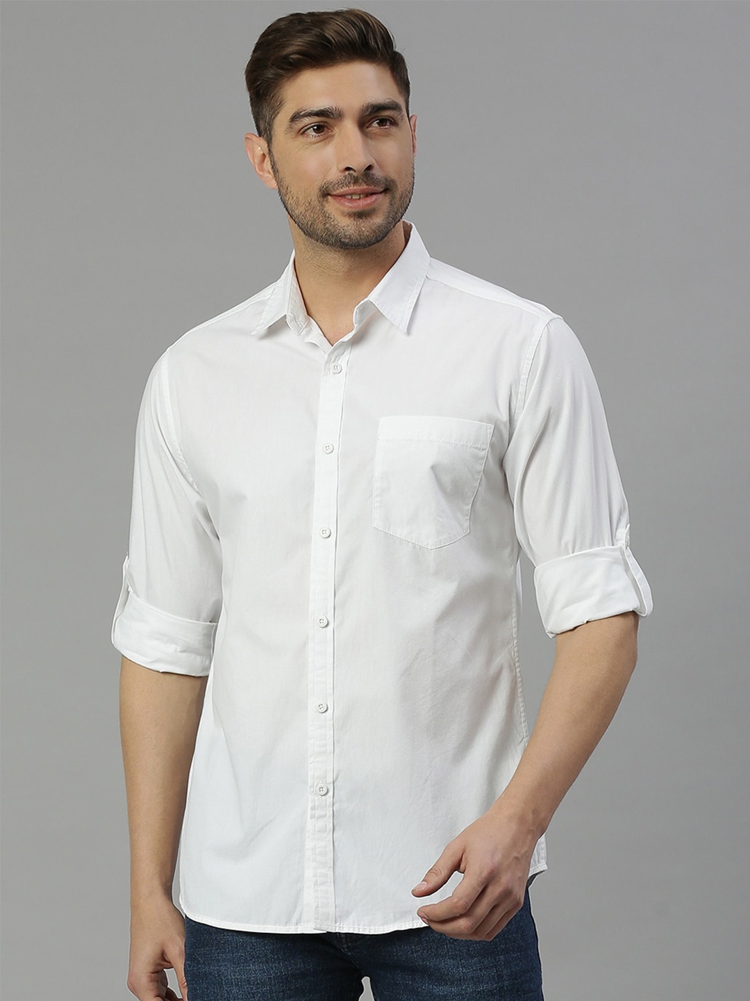 

HERE&NOW Pure Cotton Slim Fit Casual Shirt, White