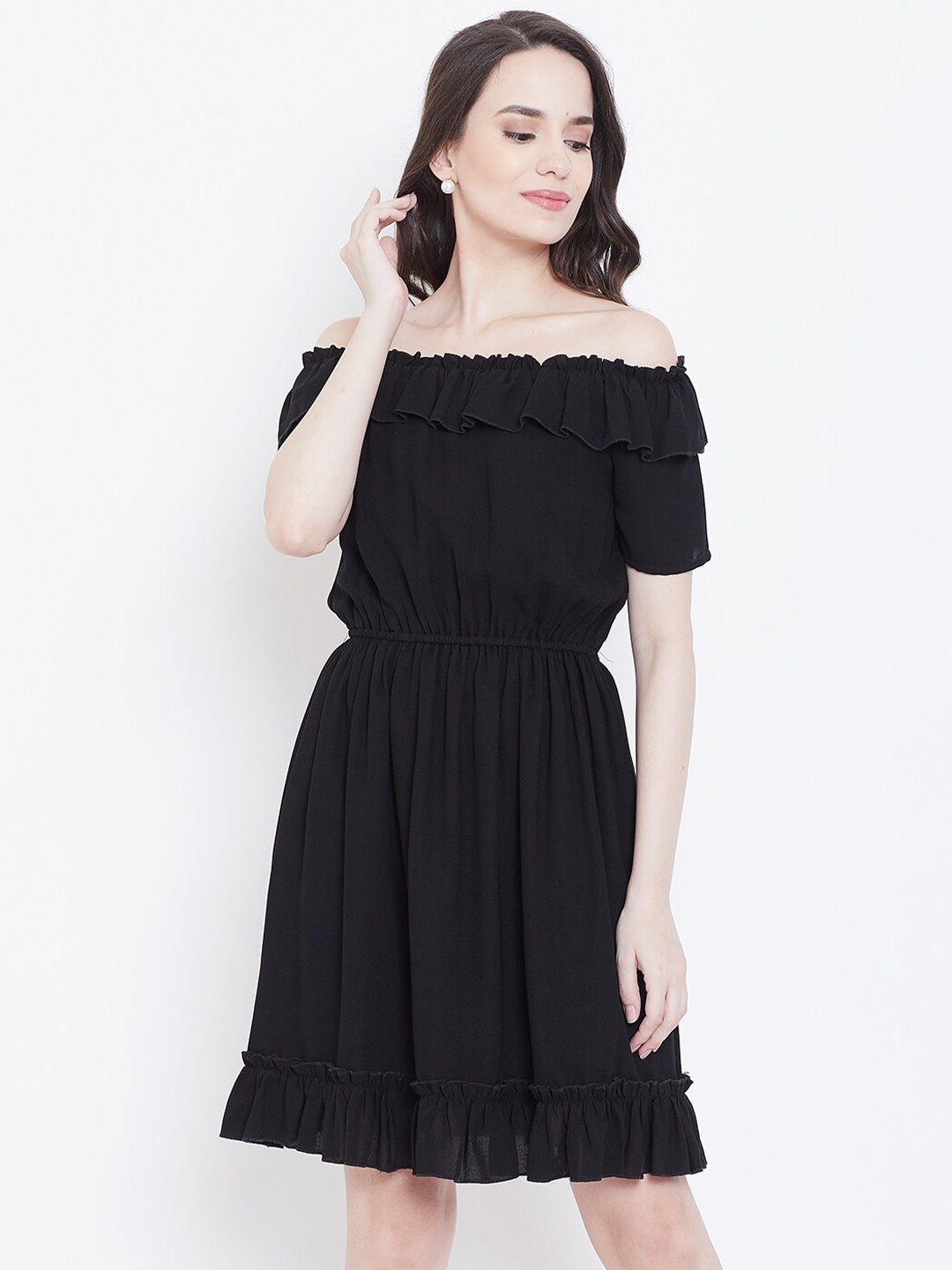 

DODO & MOA Off-Shoulder Georgette Dress, Black