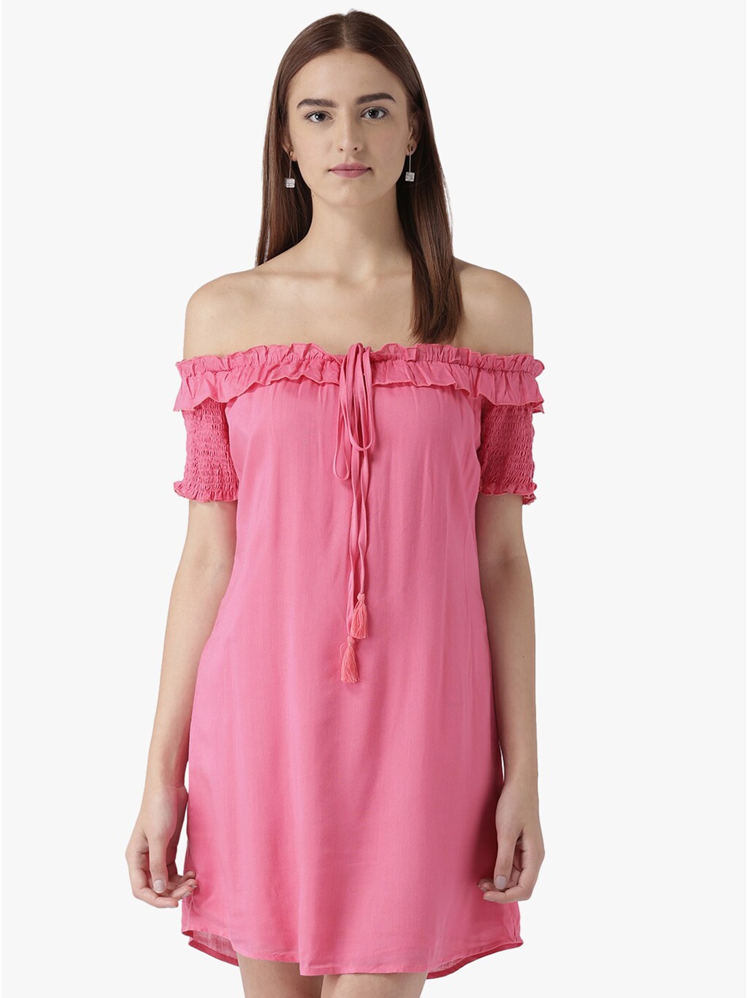 

DODO & MOA Off-Shoulder Tie-Up Neck A-Line Dress, Pink