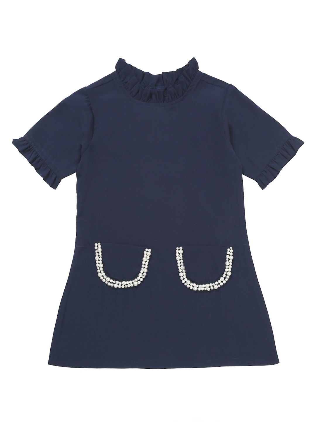 

NYNSH Girls High Neck A-Line Dress, Navy blue