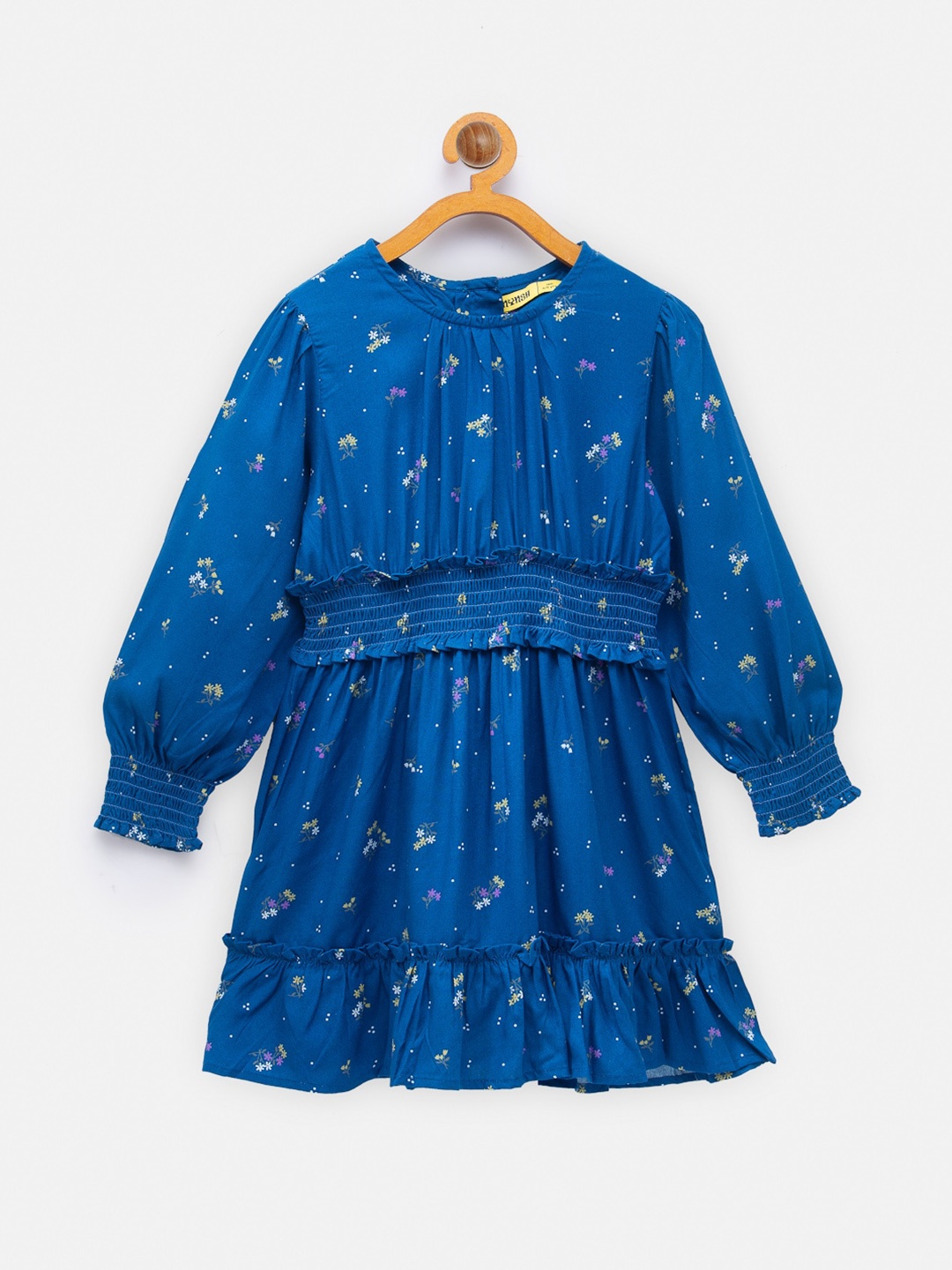 

NYNSH Girls Cuff Sleeves A-Line Dress, Blue