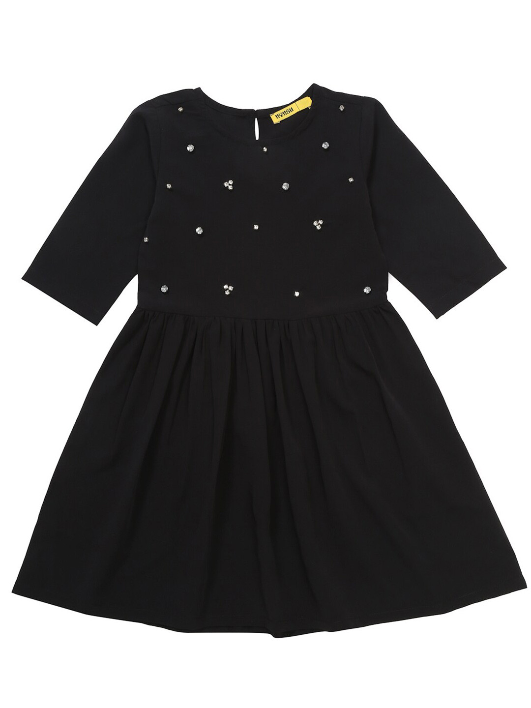 

NYNSH Girls Round Neck Fit and Flare Dress, Black