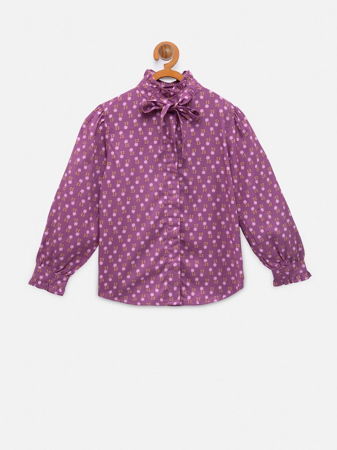 

NYNSH Floral Printed Tie-Up Neck Top, Purple