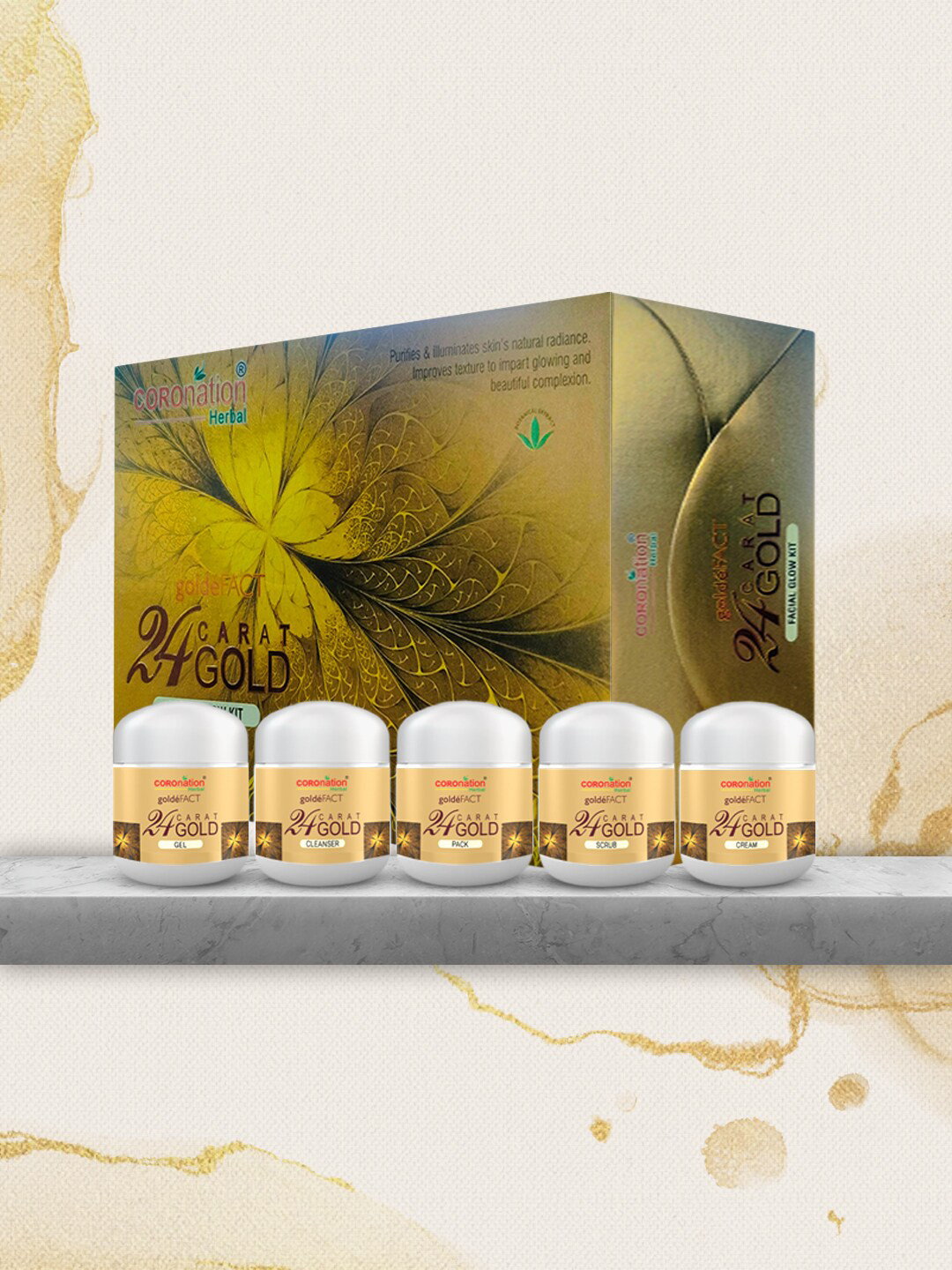 

COROnation Herbal Golde Fact 24 Karat Gold Facial Glow Kit 220 gm, Yellow