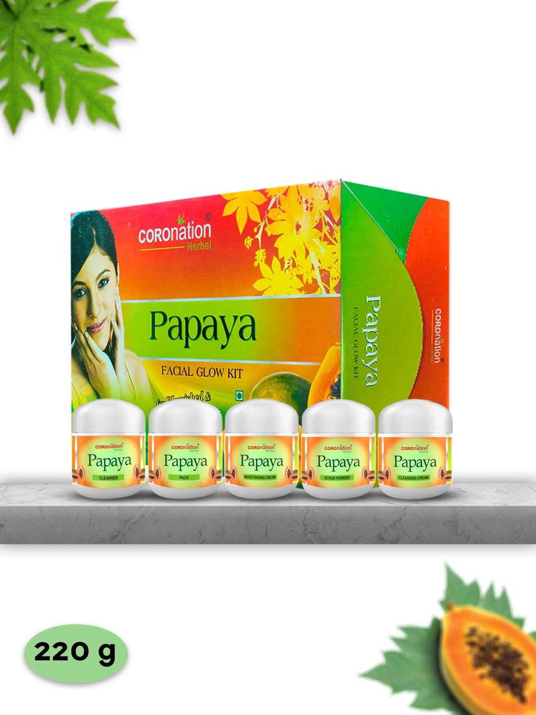 

COROnation Herbal Papaya Facial Glow Kit 220 g, Yellow