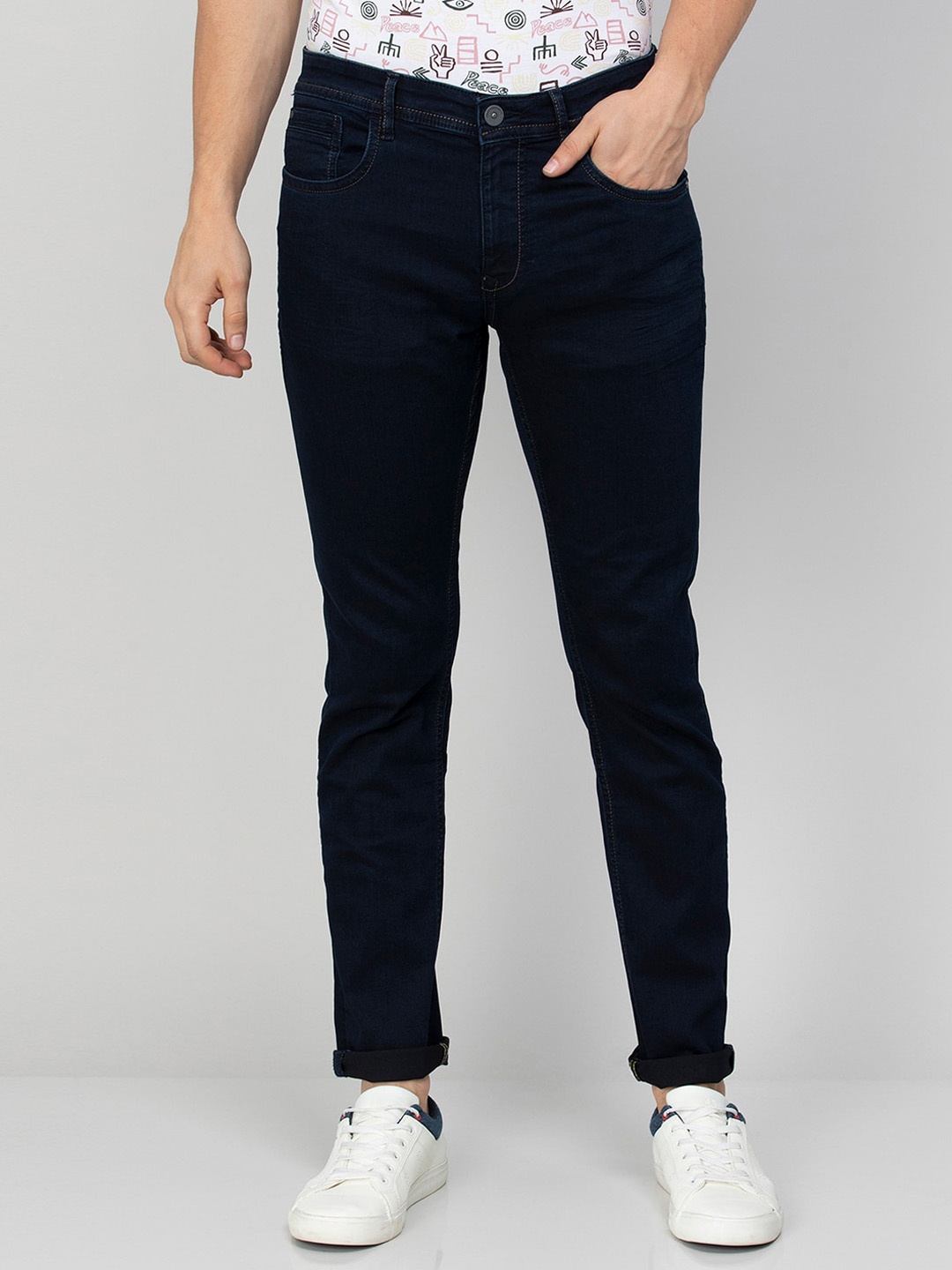 

Forca Men Mid-Rise Tapered Fit Dark Shade Stretchable Cotton Jeans, Navy blue