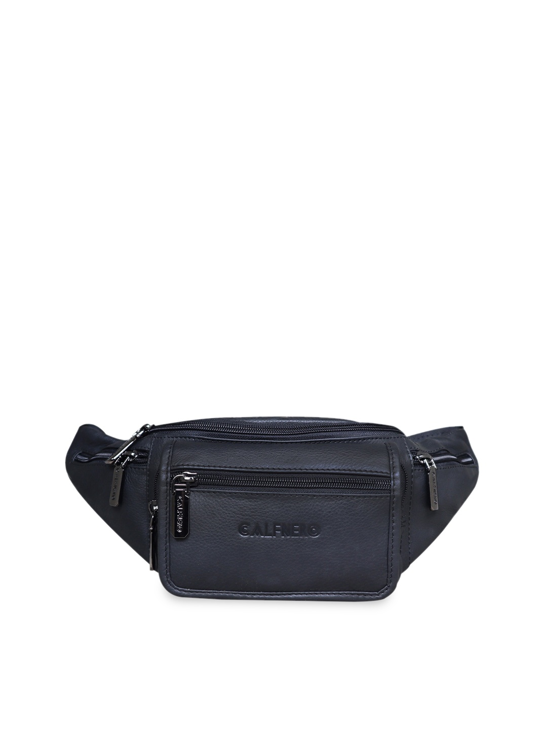 

CALFNERO Genuine Leather Textured Waist Pouch, Black