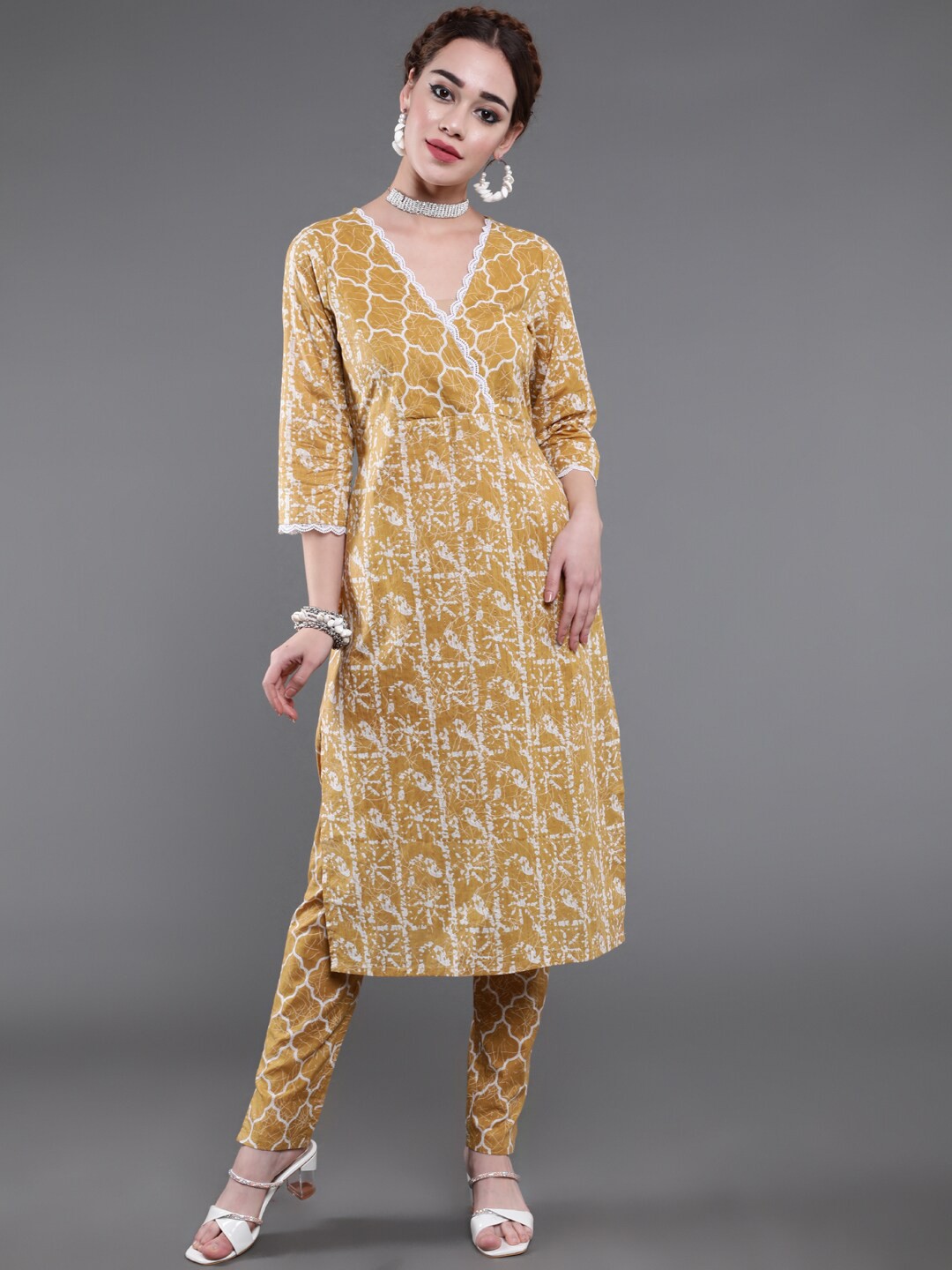 

saubhagya Printed Pure Cotton Kurta With Trousers, Mustard