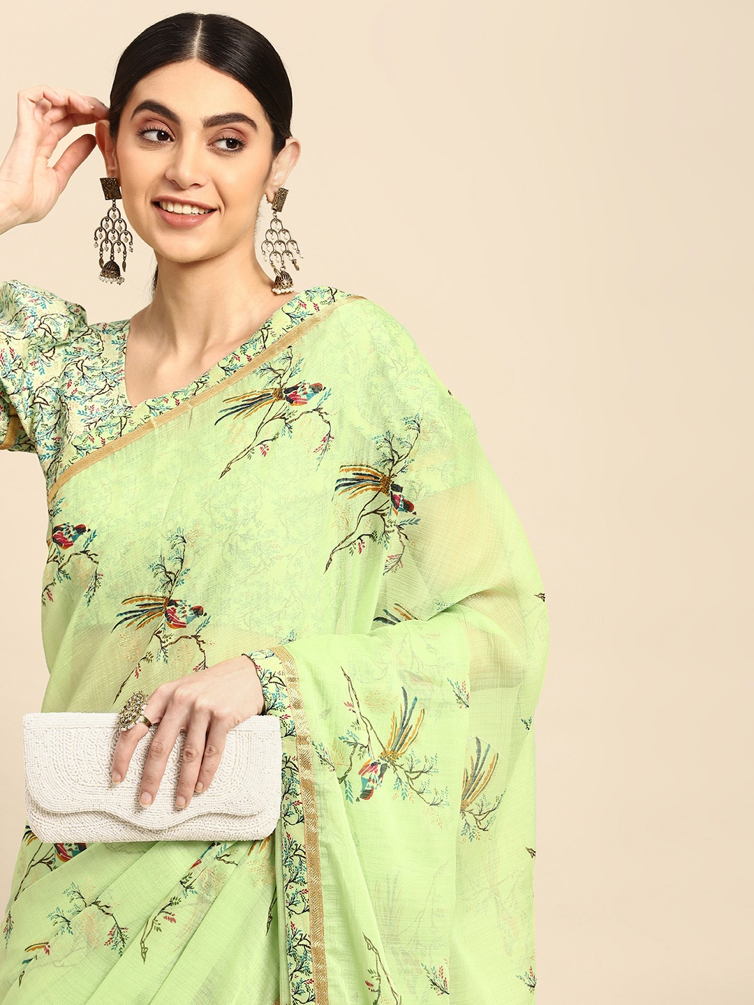 

Mitera Floral Gotta Patti Pure Chiffon Saree, Green