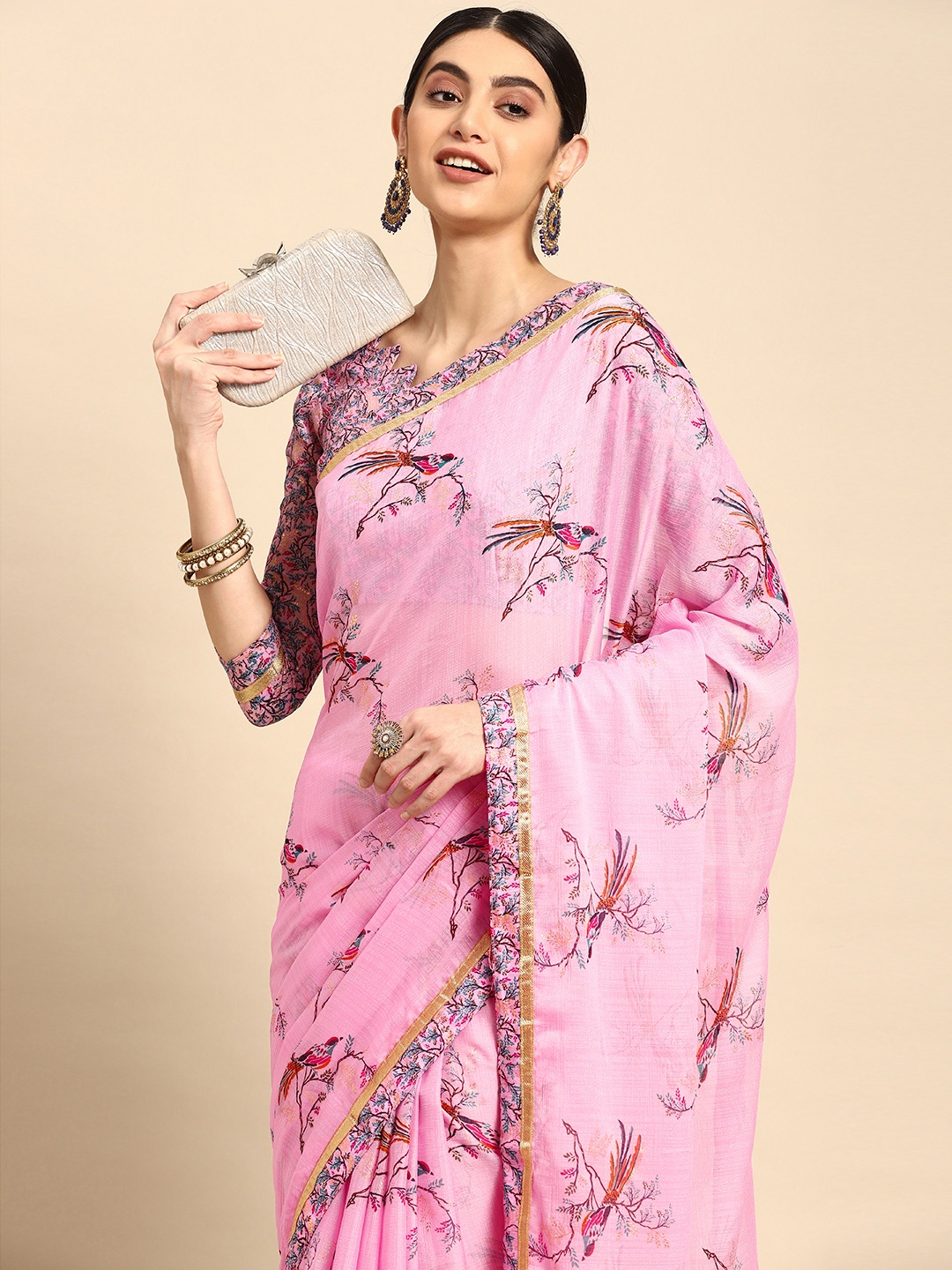 

Mitera Floral Pure Chiffon Saree, Lavender