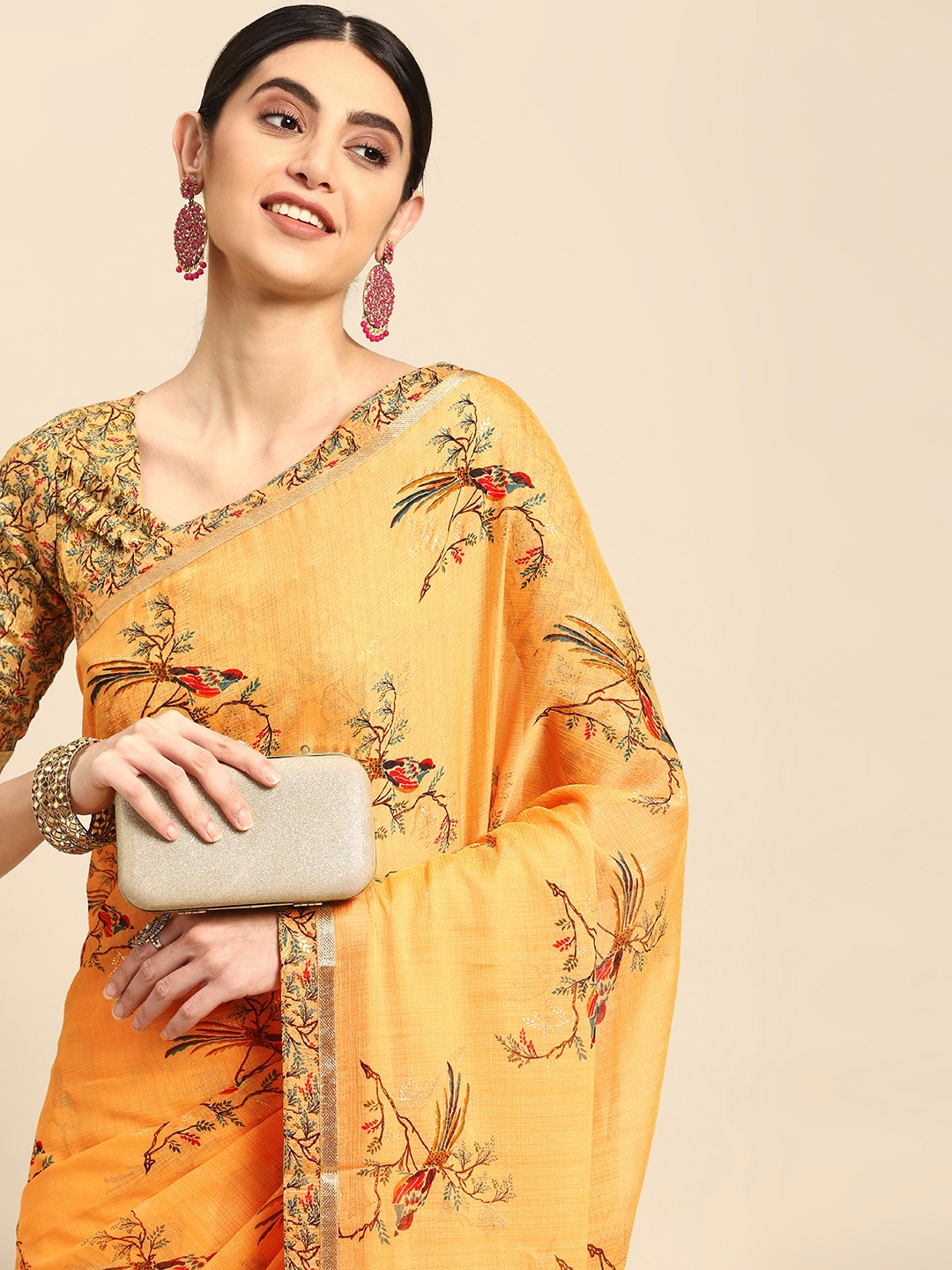 

Mitera Floral Gotta Patti Pure Chiffon Saree, Mustard