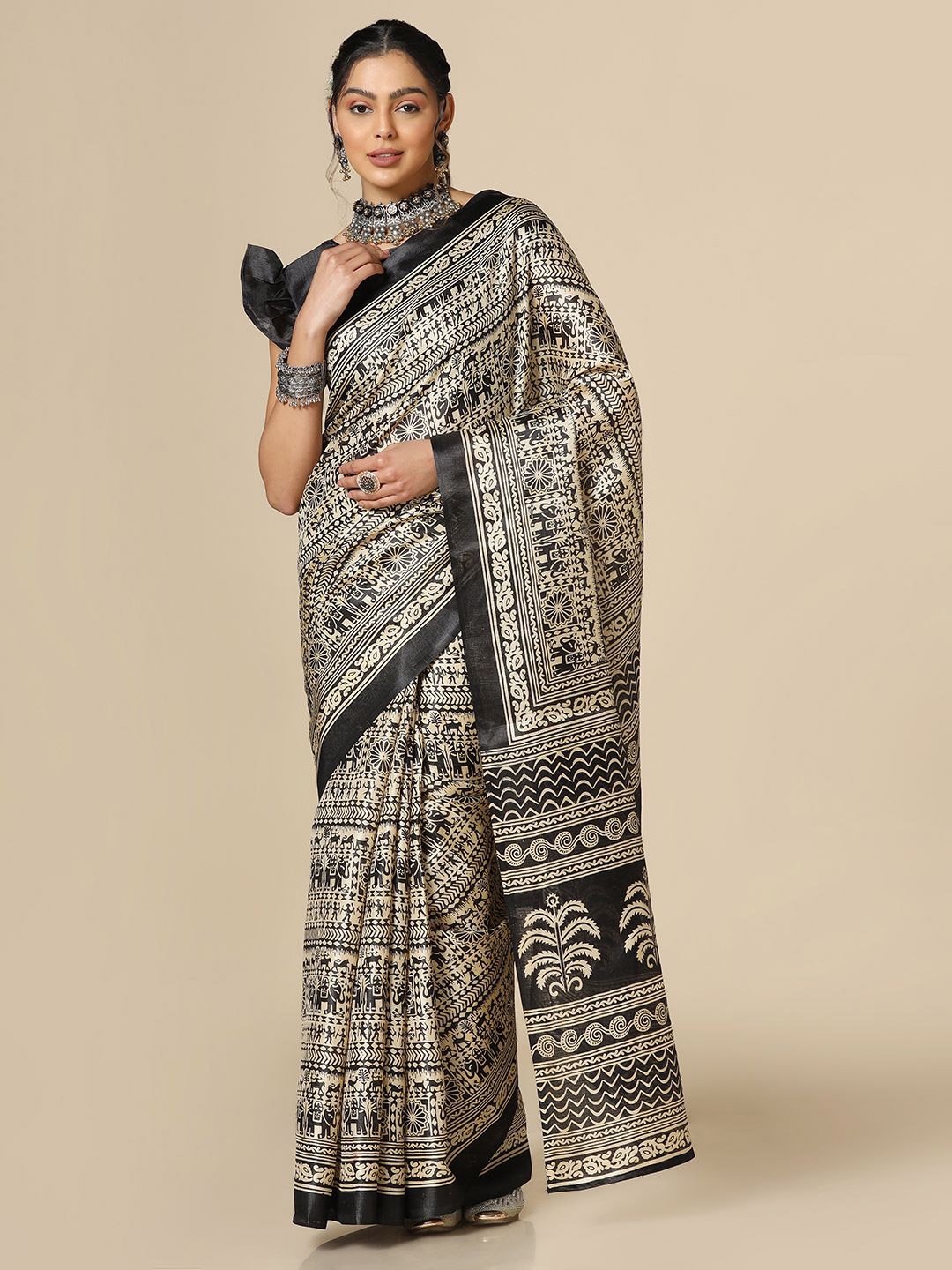 

KALINI Ethnic Motifs Printed Saree, Black
