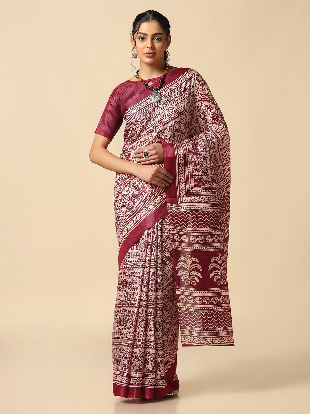 

KALINI Ethnic Motifs Printed Saree, Maroon