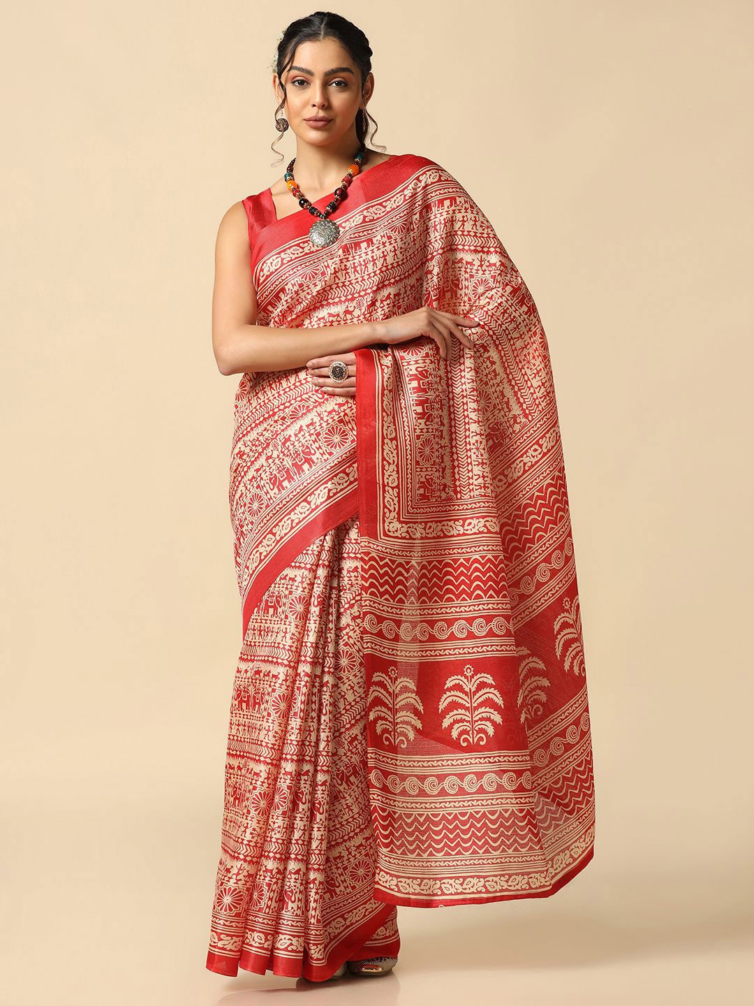 

KALINI Ethnic Motifs Saree, Red