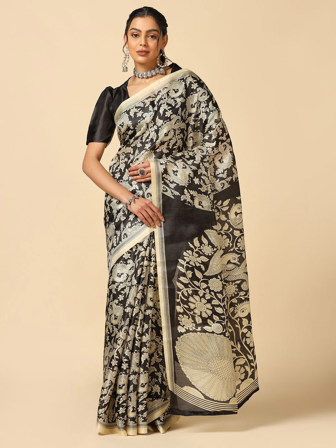 

KALINI Ethnic Motifs Printed Saree, Black
