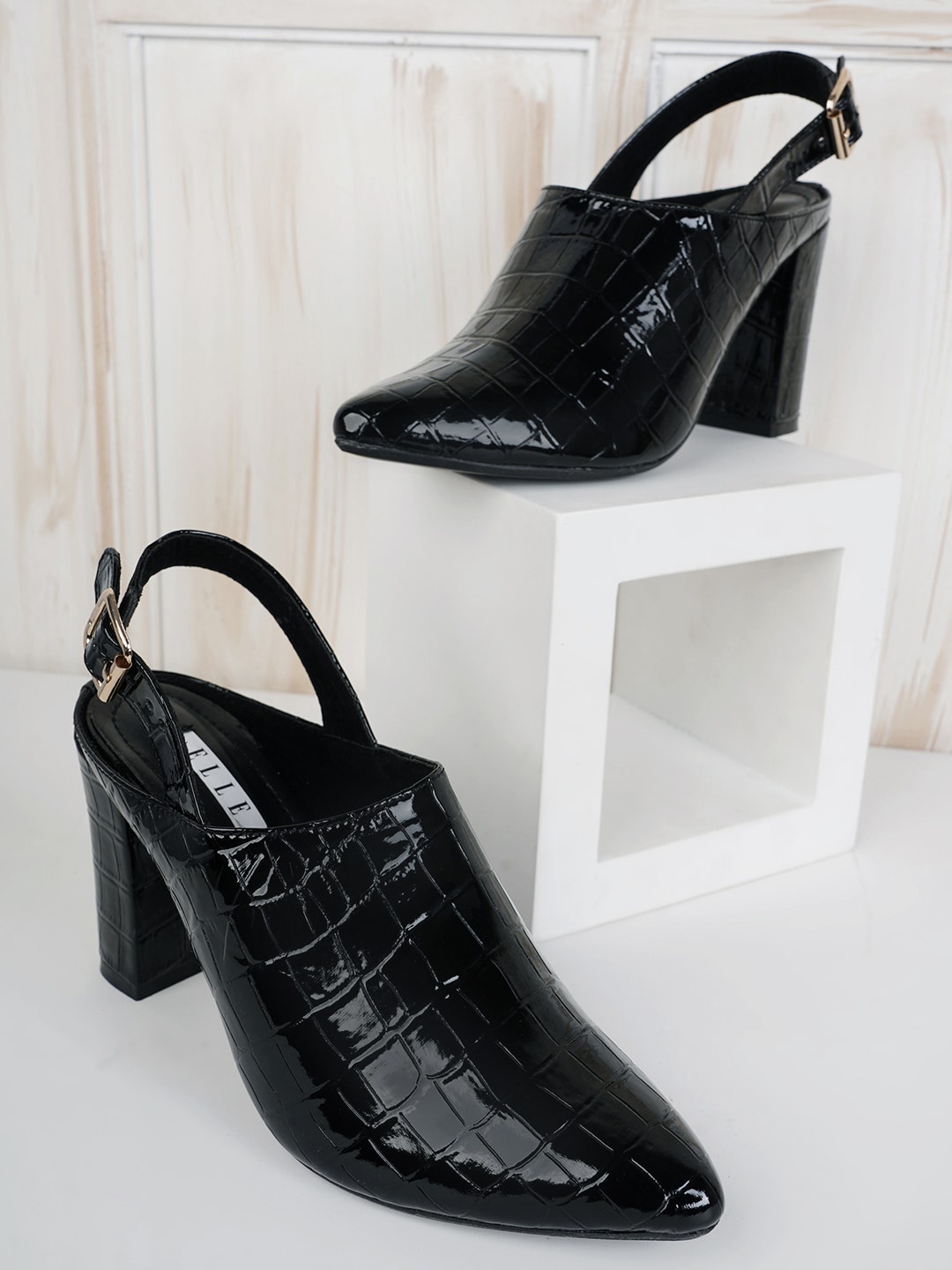 

ELLE Women Pointed Toe Block Mules, Black
