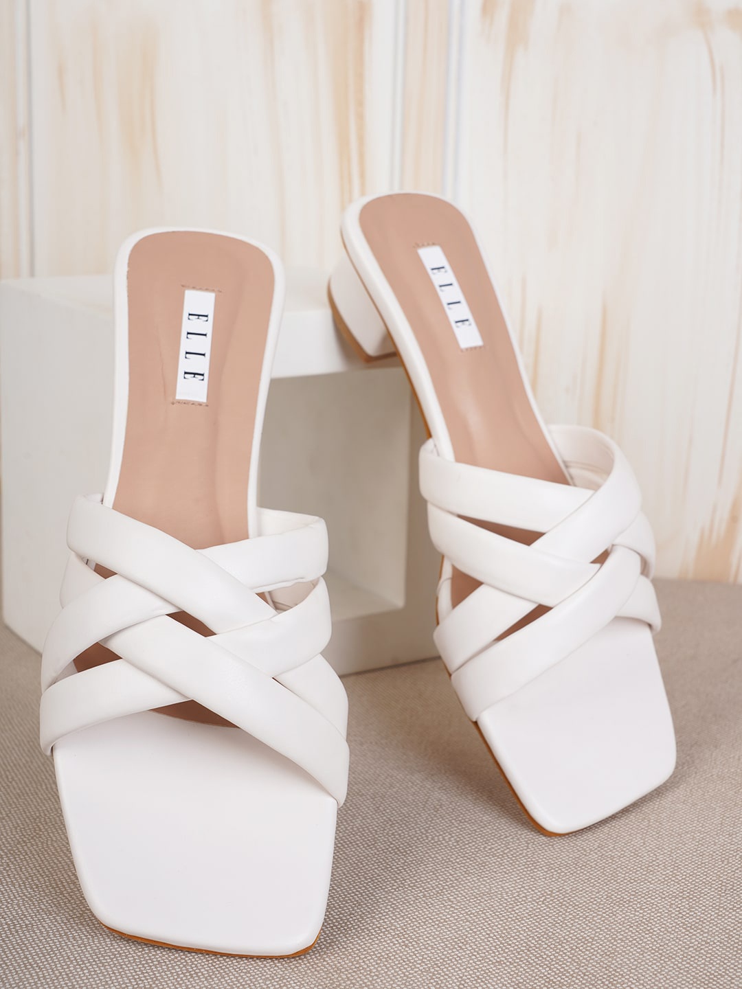 

ELLE Women Peep Toes Party Block Heels, White