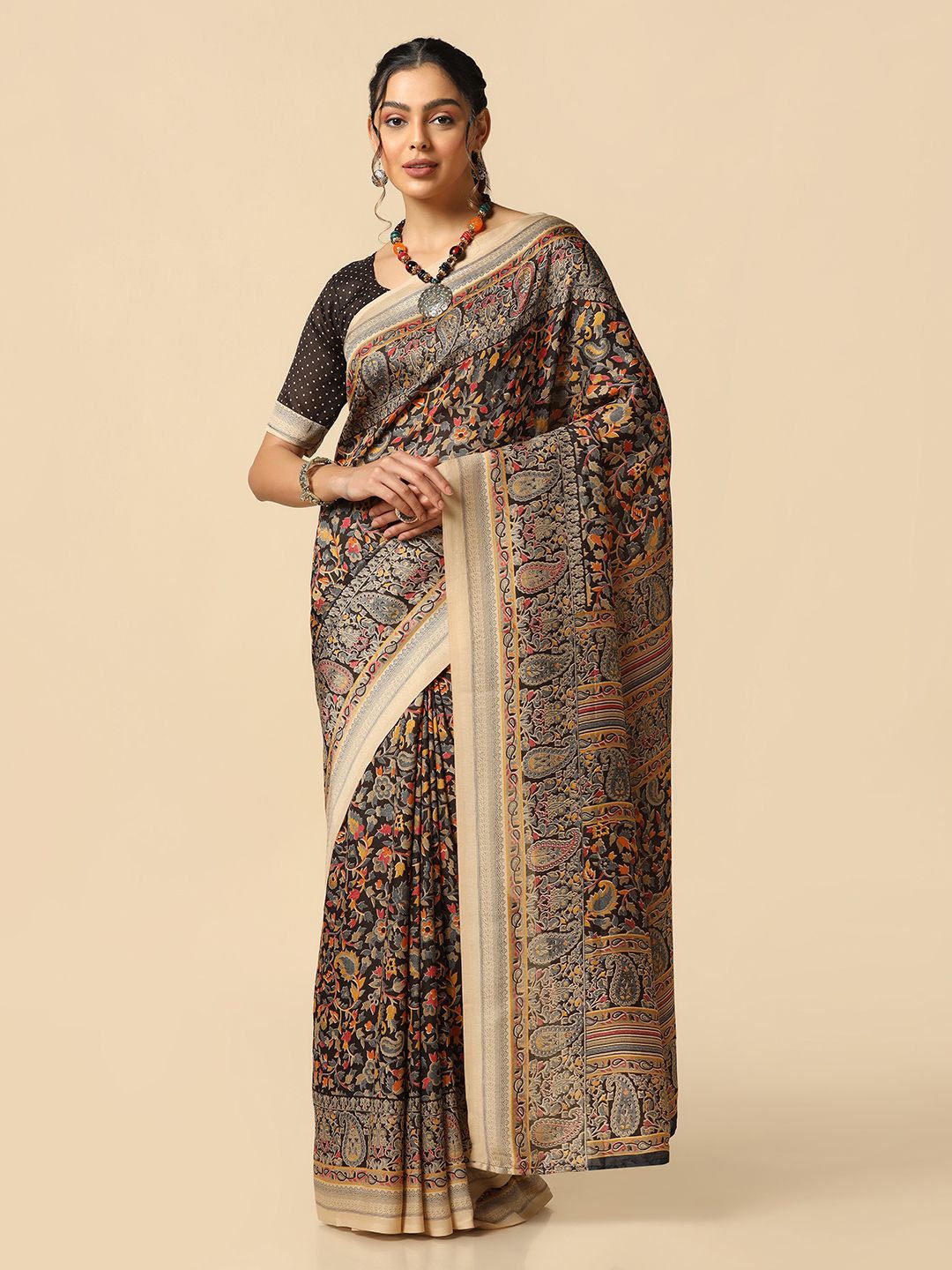 

Mitera Floral Printed Saree, Black