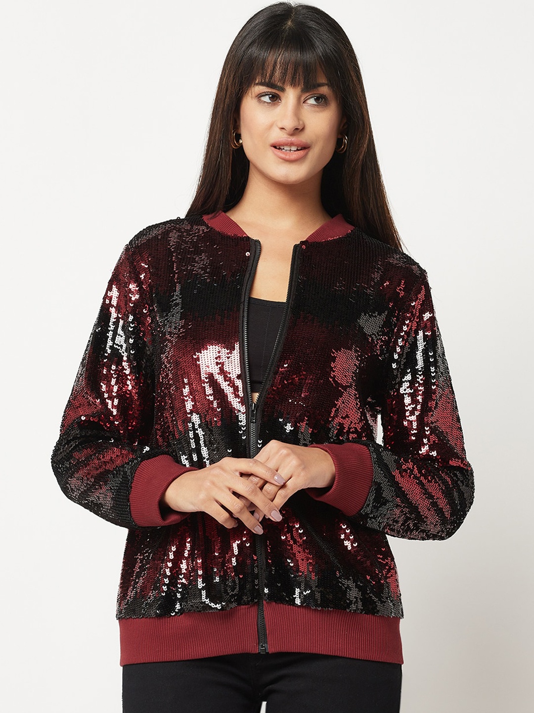 

HOUSE OF S Colourblocked Sequinned Bomber Jacket, Black