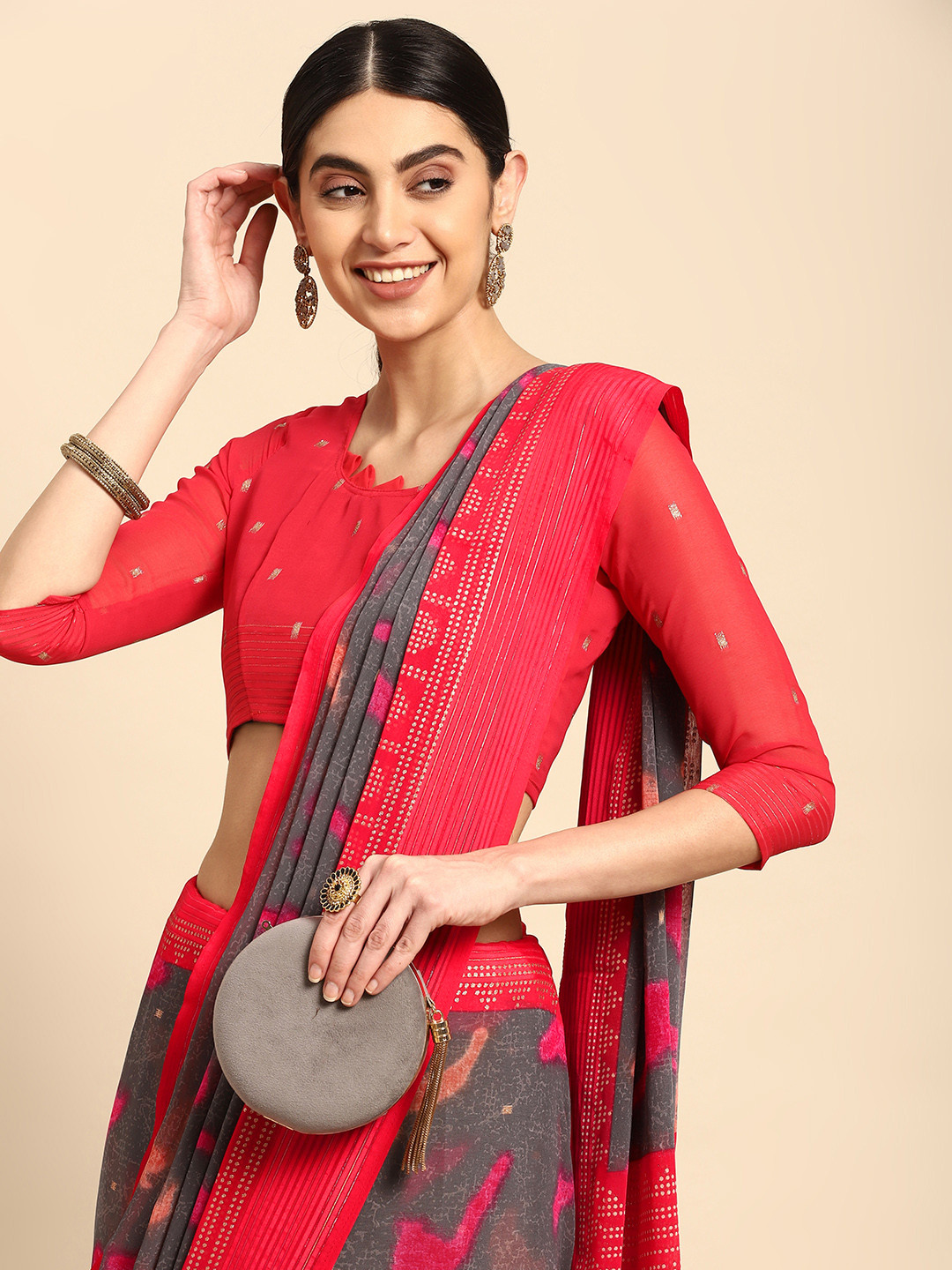 

Mitera Printed Pure Chiffon Saree, Grey