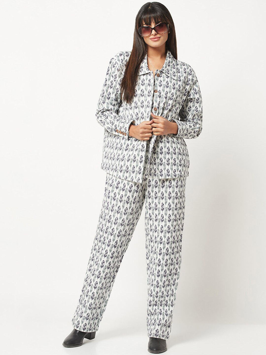 

HOUSE OF S Printed Long Sleeves Shirt with Trouser Co-Ord Set, Grey