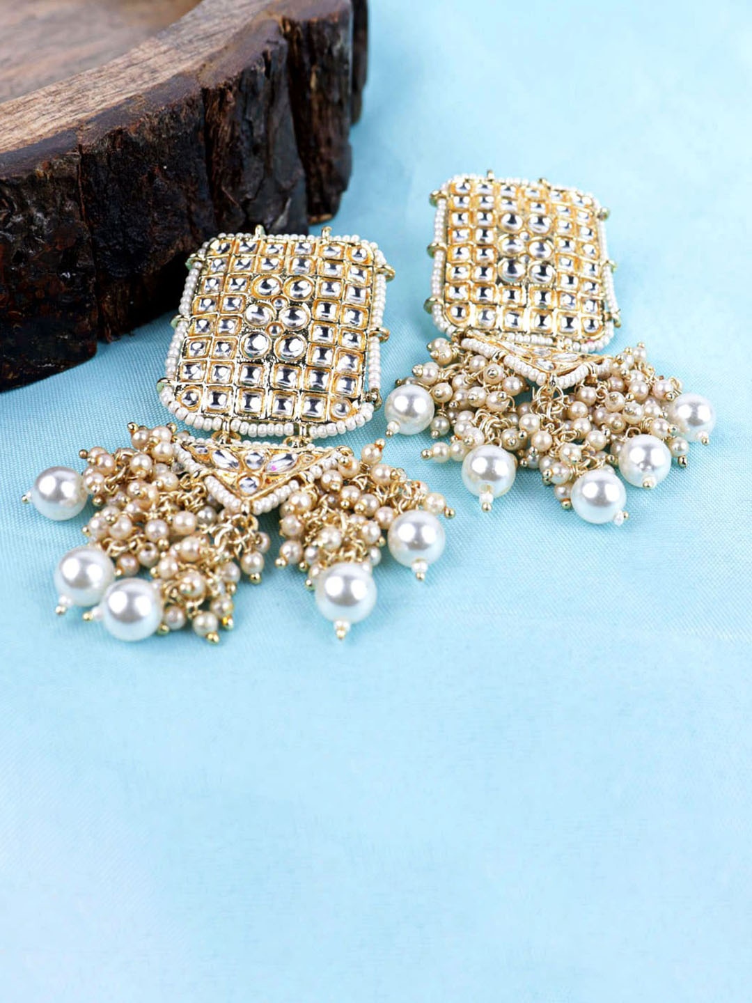 

VAGHBHATT Gold-Plated Square Dangler Jhumkas