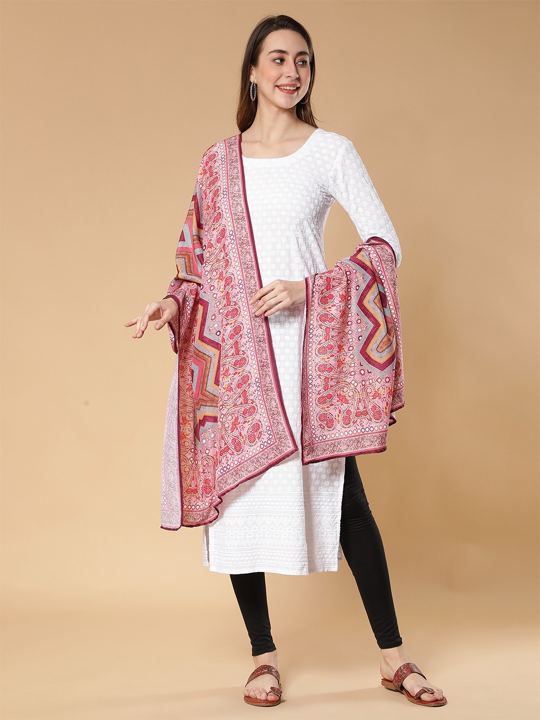 

Fabclub Ethnic Motifs Digitial Printed Dupatta, Pink