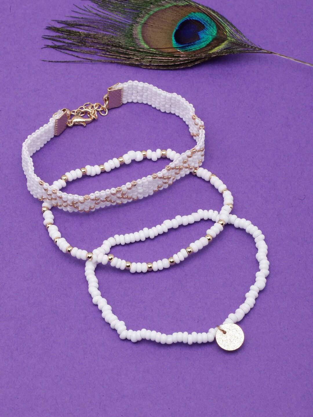 

DressBerry Set Of 3 Gold-Plated Beaded Wraparound Bracelets, White